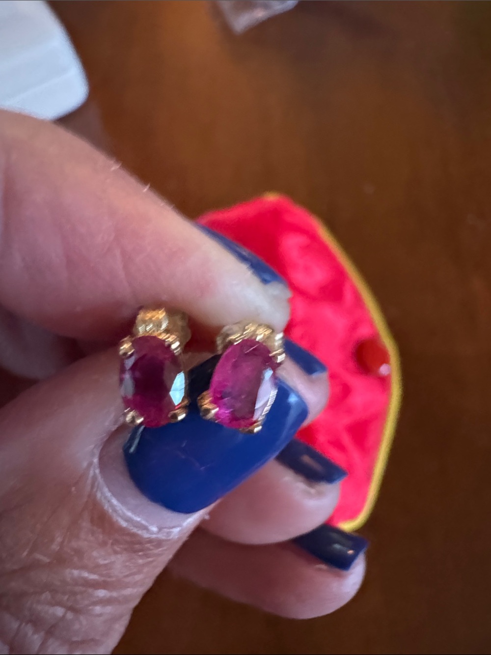 Gold-Set Pink Oval Gemstone Stud Earrings